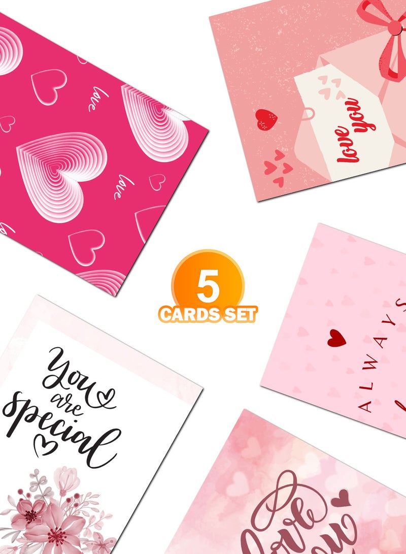 LOWHA - Pack of 5 Greeting Cards with Lovely Designs and Blank Inner Pages to Write Your Love Message - Image 1