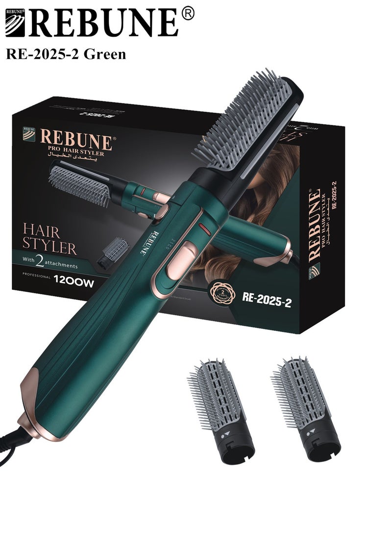 REBUNE 1200W Hair Dryer Brush 3-In-1 Hot Air Styler RE-2025-2 Green For Hair Drying Straightening Curling Green/Gold  - Image 1