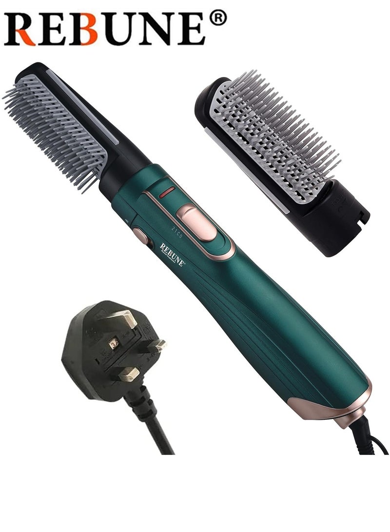 REBUNE 1200W Hair Dryer Brush 3-In-1 Hot Air Styler RE-2025-2 Green For Hair Drying Straightening Curling Green/Gold  - Image 2