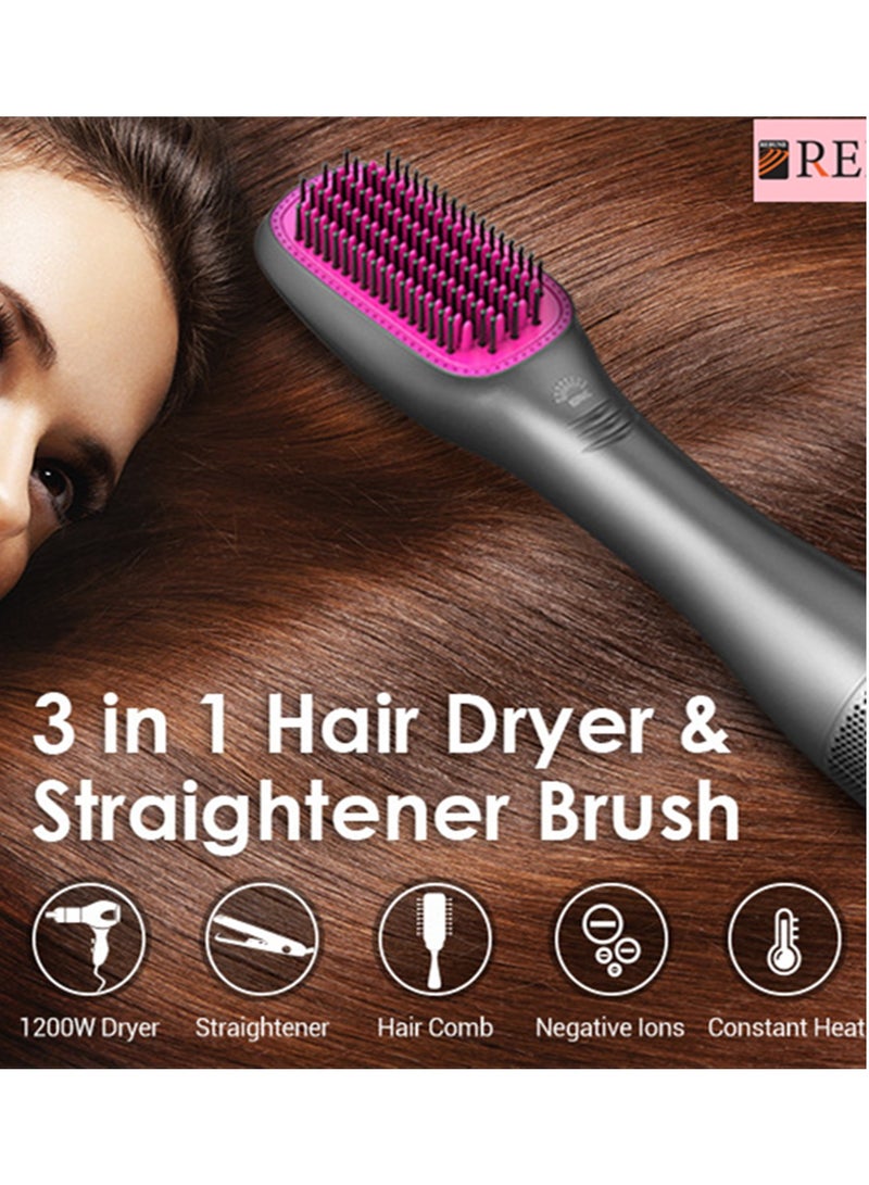 ريبون Original 1200 Watts Hair Straightener Brush 3 In 1 Hot Air Styler For Hair Drying Straightening Curling KLD-806 Grey  - Image 2
