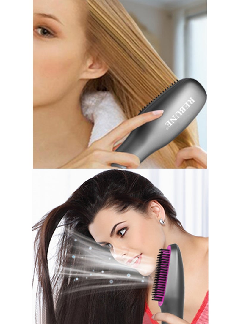 ريبون Original 1200 Watts Hair Straightener Brush 3 In 1 Hot Air Styler For Hair Drying Straightening Curling KLD-806 Grey  - Image 5