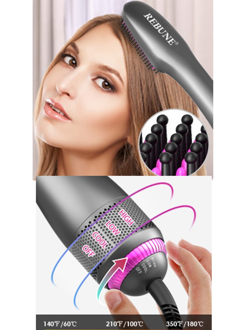 ريبون Original 1200 Watts Hair Straightener Brush 3 In 1 Hot Air Styler For Hair Drying Straightening Curling KLD-806 Grey  - Image 4