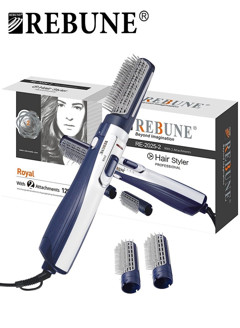 REBUNE Original 1200Watts Electric Hair Styler Brush Hair Dryer Straigghtener Curler Comb With 2 Attachments White/Blue  - Image 1