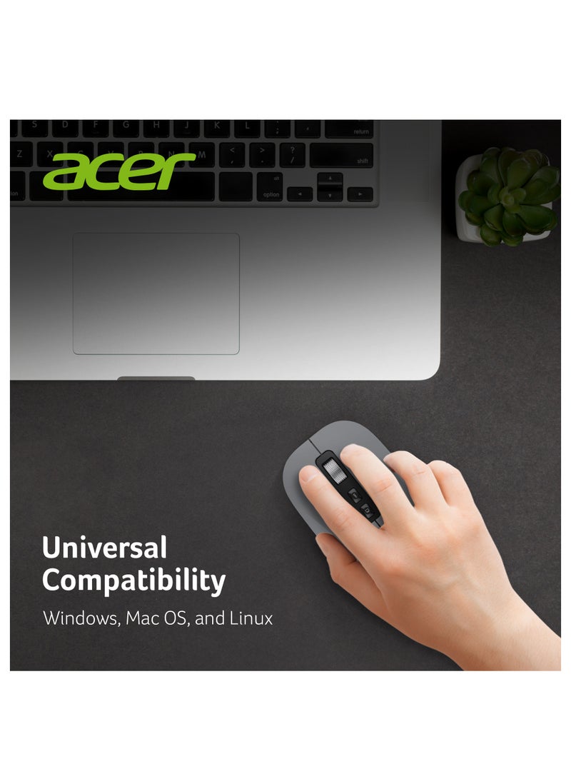 Acer Rechargeable Bluetooth Wireless Mouse with USB 2.4GHz Wireless Dongle up to 1600 DPI up to 10m Optical Sensor for Laptop PC MacBook iPad Computer Grey  - Image 3