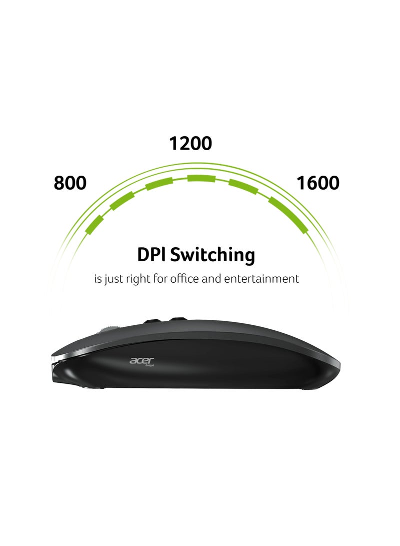 Acer Rechargeable Bluetooth Wireless Mouse with USB 2.4GHz Wireless Dongle up to 1600 DPI up to 10m Optical Sensor for Laptop PC MacBook iPad Computer Grey  - Image 4
