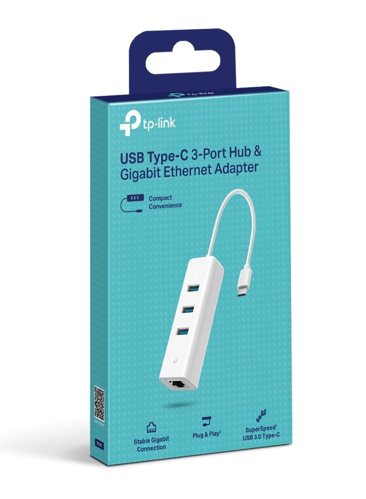 TP-LINK - UE330C USB Type-C 3-Port Hub & Gigabit Ethernet Adapter white - Image 1