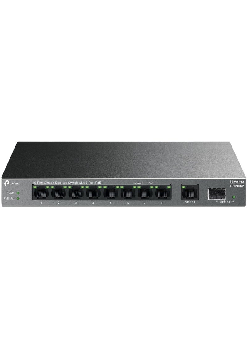 تي بي لينك LS1210GP 10-Port Gigabit Desktop Switch with 8-Port PoE+ black - Image 1
