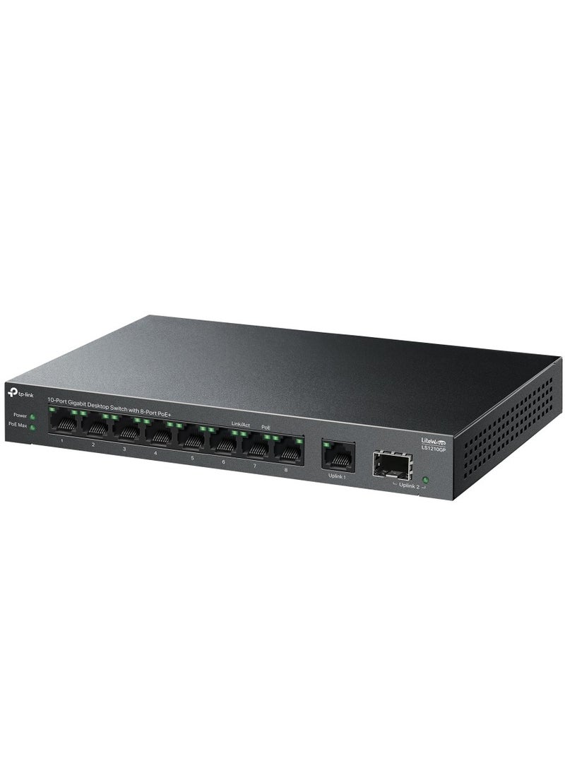 تي بي لينك LS1210GP 10-Port Gigabit Desktop Switch with 8-Port PoE+ black - Image 2