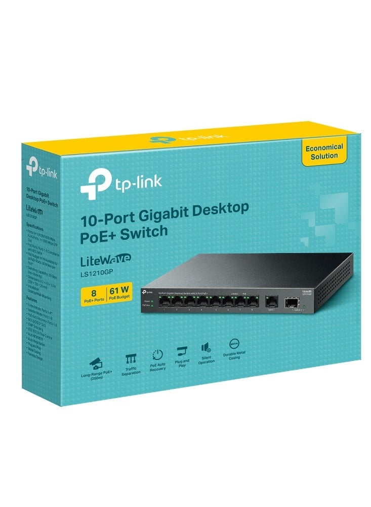 تي بي لينك LS1210GP 10-Port Gigabit Desktop Switch with 8-Port PoE+ black - Image 3