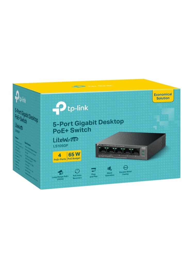 TP-LINK LS105GP  5-Port Gigabit Desktop Switch with 4-Port PoE+ black - Image 4