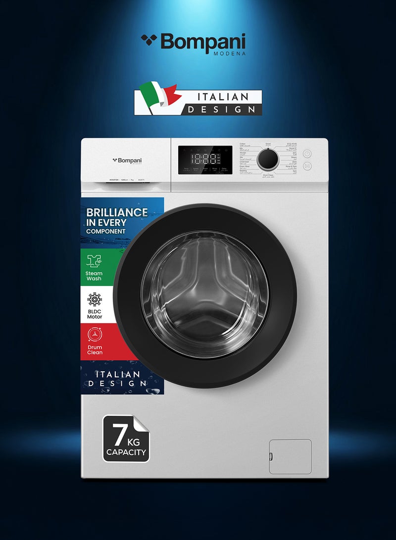 بومباني 7KG Front Load Washing Machine, 16 Programs, Touch + Knob Control, LED Display, IPX4 Rating 7 kg BI2877I White  - Image 1