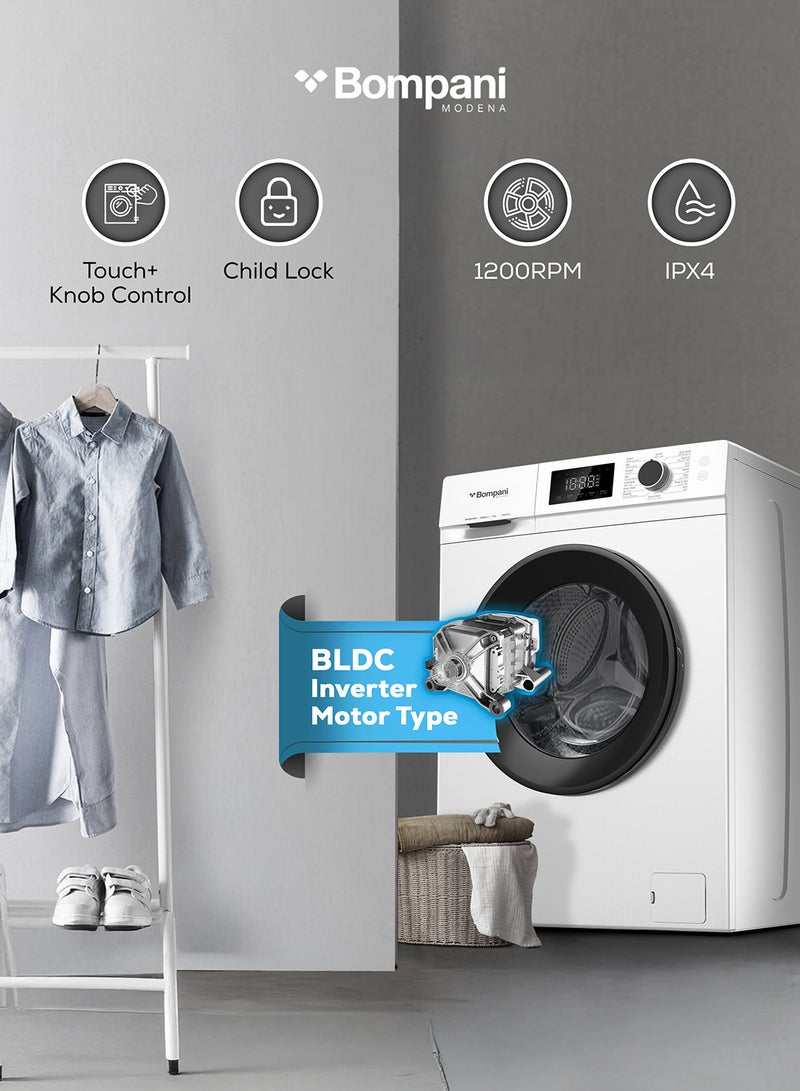 بومباني 7KG Front Load Washing Machine, 16 Programs, Touch + Knob Control, LED Display, IPX4 Rating 7 kg BI2877I White  - Image 2