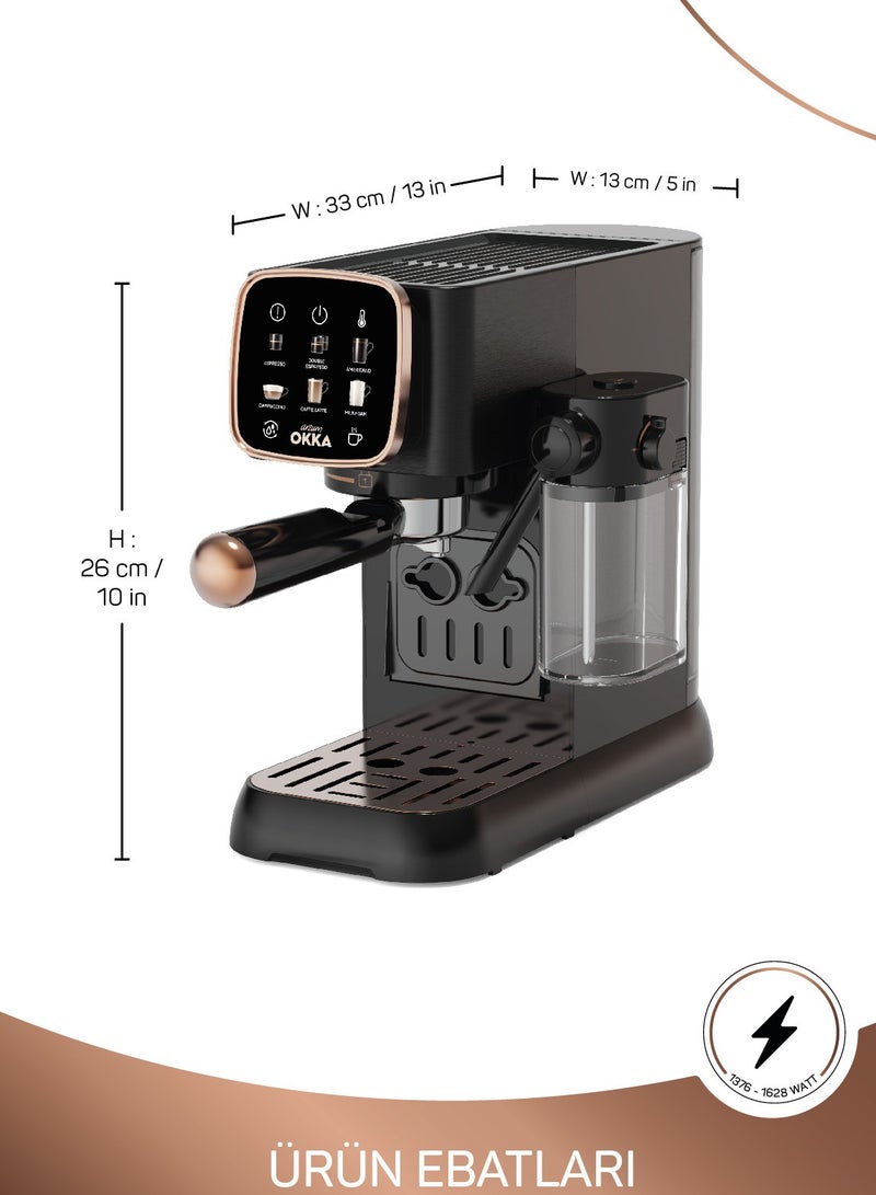 Arzum - Okka Solo Espresso Machine Semi Automatic Power : 1628 W Pressure: 15 bar Water Capacity: 1.1 L 1628 W OK0032-0400 Black/copper Black/copper - Image 1
