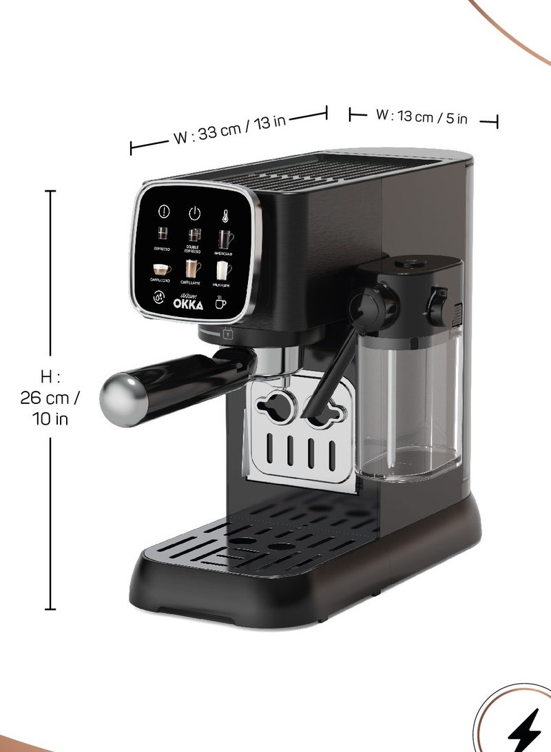 Arzum Okka Solo Espresso Machine Semi Automatic Power 1628 W Pressure15 bar Water Capacity1.1 liters 1.1 L 1628 W OK0032-0500 Black/Silver OK0032-0500 Black/Silver  - Image 4