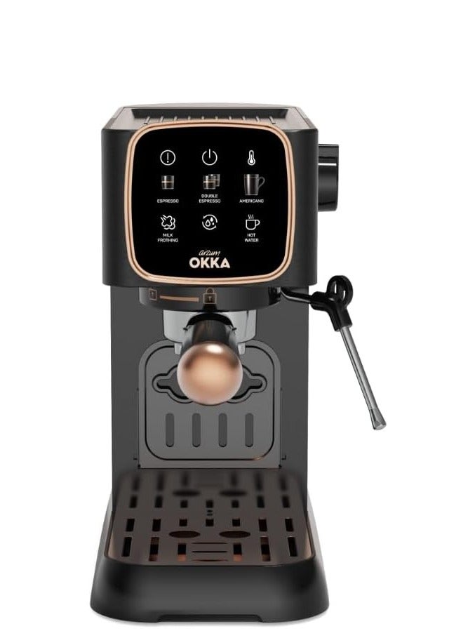 Arzum - Okka Solo Espresso Machine Semi Automatic Power : 1628 W Pressure: 15 bar Water Capacity: 1.1 liters OK0034-0400 1.1 L 1628 W OK0034-0400 Black/copper - Image 1