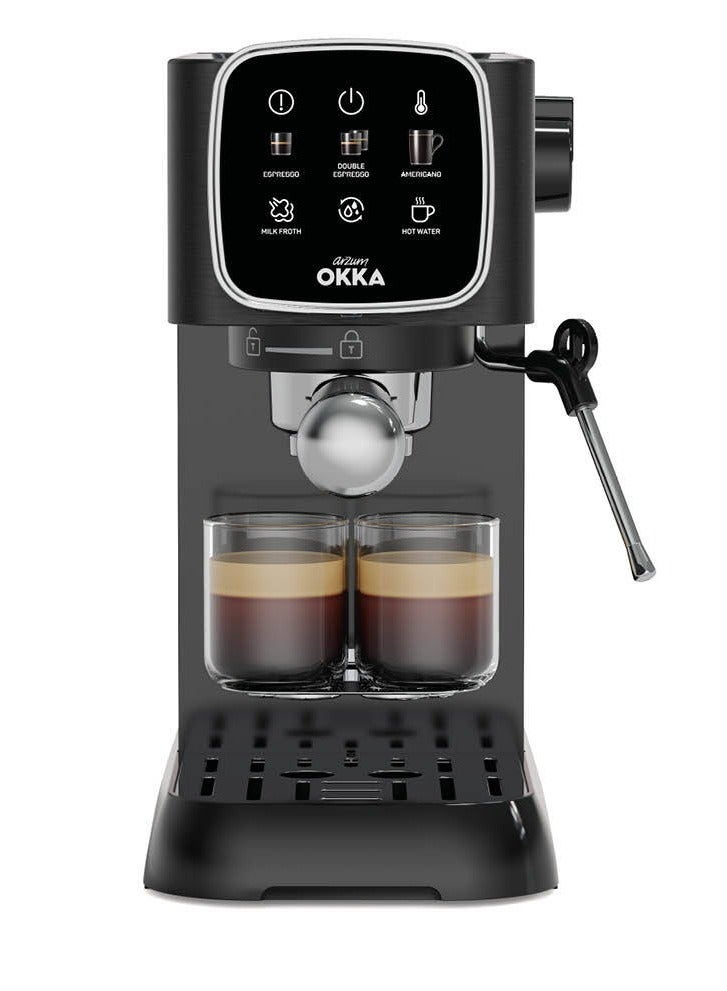Arzum - Okka Solo Espresso Machine Semi Automatic Power : 1628 W Pressure: 15 bar Water Capacity: 1.1 liters OK0034-0500 Black/Silver 1.1 L 1628 W OK0034-0500 Black/Silver - Image 1