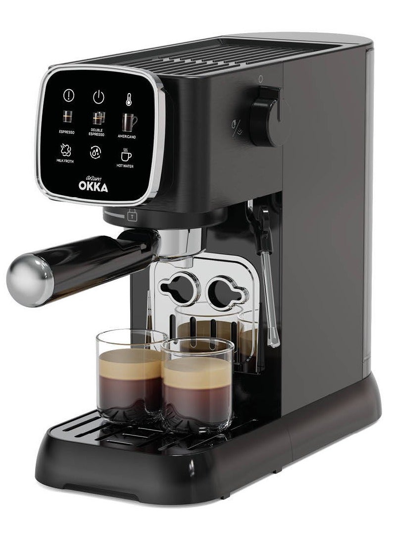 Arzum - Okka Solo Espresso Machine Semi Automatic Power : 1628 W Pressure: 15 bar Water Capacity: 1.1 liters OK0034-0500 Black/Silver 1.1 L 1628 W OK0034-0500 Black/Silver - Image 1
