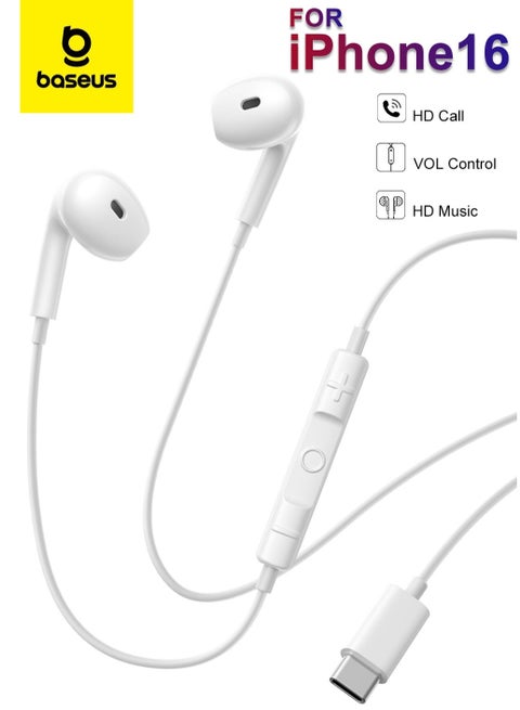 USB C Earphones for iPhone 16, 15 Pro Max Plus, iPad Pro, Wired USB Type-C Headphones with Microphone & Volume Control, Noise-Isolating USB C Earbuds for Google Pixel 8, 7, 6A, 5, Samsung Galaxy S24, S23, S22, S21, S20, A55, Hi-Fi Sound, Comfortable Fit, Durable & Lightweight Design CZ19 Type C - Moon White