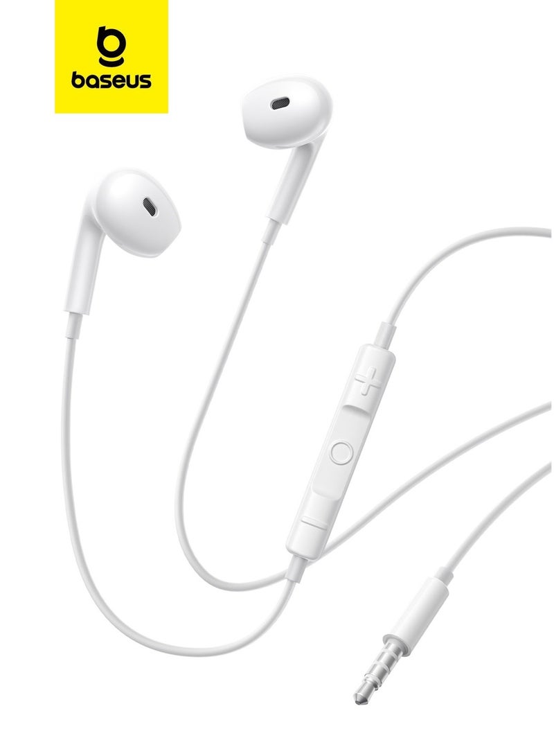 Baseus Wired Headphones, In-Ear Earphones with Half in-Ear Design, 3.5mm Jack Wired Earbuds with Microphone and Volume Control for iPhone, Samsung, Android, iPad, MP3 Players, and Most 3.5mm Audio Devices, High-Quality Sound, Comfortable Fit, Noise-Isolating, Durable and Lightweight Design 3.5mm - White  - Image 1