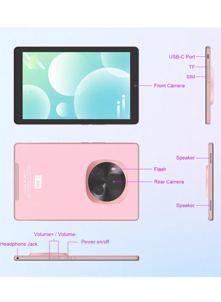 سي آيديا 9-Inch Smart Tablet IPS Screen 5G LTE Single SIM WiFi,  8GB RAM 512GB ROM Kids Tab Zoom TikTok Supported Android 13 Slim Tablet PC Pink  - Image 4