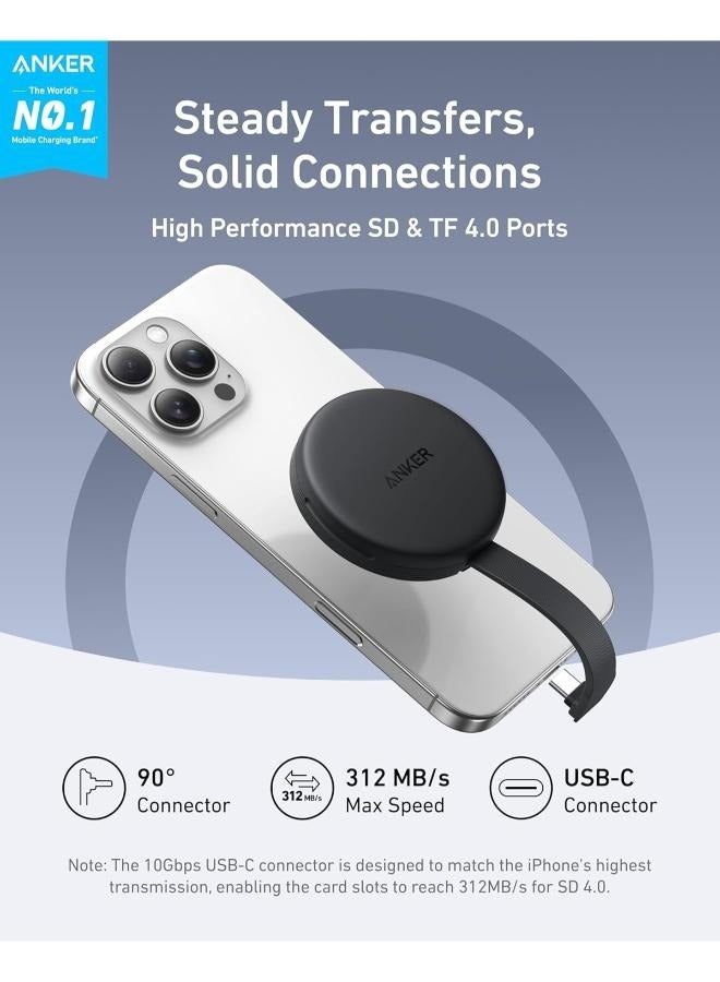 Anker - MagGo USB-C Adapter, SD Card Reader for iPhone 16/15 Series, Portable Magnetic Memory Card Reader with Built-in Cable, Slot for SD&TF Card, 312MB/s Max Data Transfer for USB C Devices Gray - Image 1