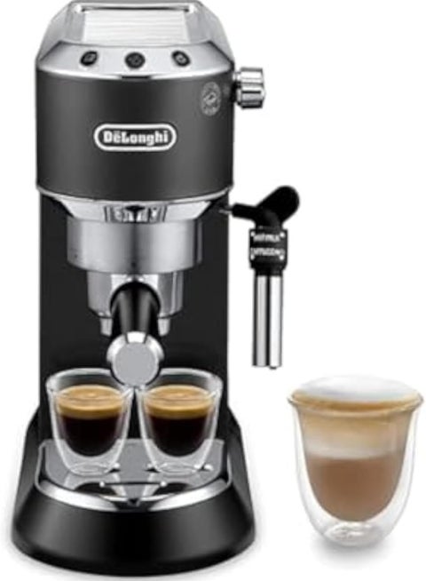 Dedica Pump Espresso Manual Coffee Machine | Cappuccino, Latte Macchiato With Milk Frother | Thermo Block Heating System For Accurate Temperature | Easy To Clean | 1.1 L 1450 W EC685.BK Black/Silver