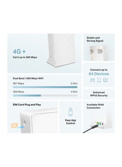 MERCUSYS 4G+Cat 6 up to 300 Mbps AC1200 Dual-Band Gigabit Router, Connect up to 64 Devices, SIM Card Plug and Play, Available WAN Connection, 867 Mbps + 300 Mbps WiFi(MB230-4G) White  - Image 3