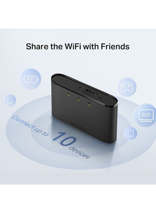ميركوسيس - 4G LTE Mobile Wi-Fi|4G LTE Speeds up to 150 Mbps|Connect up to 10 Devices|2200 mAh Battery|SIM Card Plug and Play|Easy App Control (MT110) Black - Image 1
