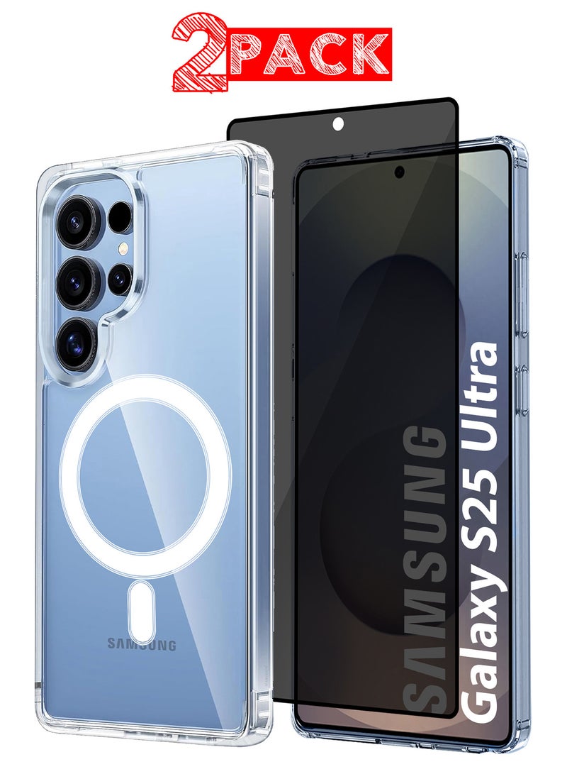 MARGOUN (for Samsung Galaxy S25 Ultra) 2Packs, Clear Magnetic Ring Case Ultra Slim and Protective with Shock Proof Privacy Screen Protector Clear - Image 1