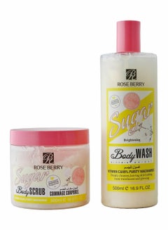 Sugar Brightening Body Wash & Body Scrub with Vitamin C & 99% Purity Niacinamide