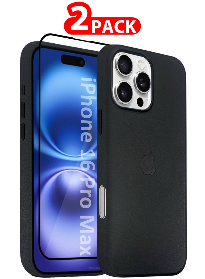MARGOUN (for Apple iPhone 16 Pro Max) 2Packs, Leather Case Compatible with Magsafe Anti-Scratch Leather Case Shockproof Drop Proof Protective Slim Case with 3D Screen Protector Black  - Image 1