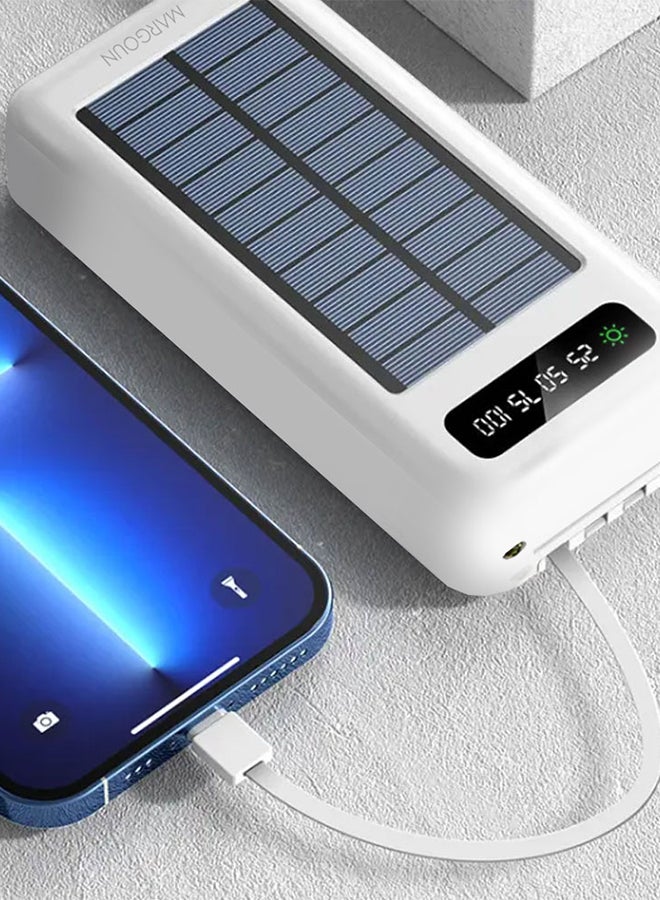 MARGOUN 20000 mAh Solar Power Bank 20000mAh Big Capacity Phone Charging Powerbank with Cable External Battery Phone Fast Charger White  - Image 5