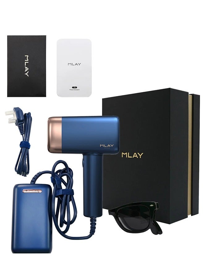 MLAY - T14 Hair Removal Device With Three Lenses, One For Body Hair, One For Removing Wrinkles And Tightening The Skin, And One For Removing Acne Free Gift T14 Hair Removal Device (1*HR Dark Blue - Image 1