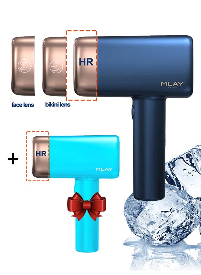 MLAY T14 Painless Ice Compress Laser Hair Removal Device,500,000 Flashes Epilator For Whole Body Bikini Line Arm Armpit Face Back Leg (1*HR+1*Bikini+1*Face Lamp) Free Gift T14 Hair Removal Device (1*HR) Dark Blue - Image 1