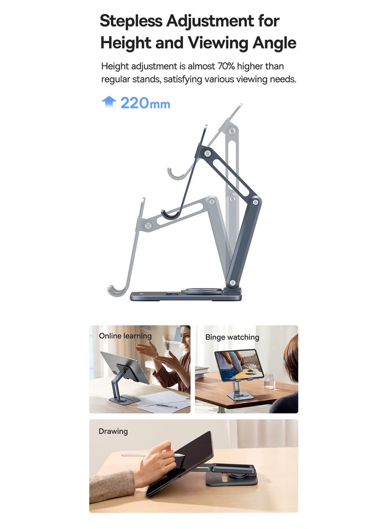 Baseus - iPad Stand 360° Rotatable Metal Phone and Tablet Stand Holder for Desk Adjustable Foldable Tablet Mount Compatible with All up to 13" Devices like iPad Pro 12.9"/iPad Air, iPhone 16 Pro Max, iPad Pro/Air/Mini, Galaxy Tab, Kindle, Surface Pro and Many More, Durable, Foldable, Adjustable Stand for Phones & Tablets Space Grey - Image 1