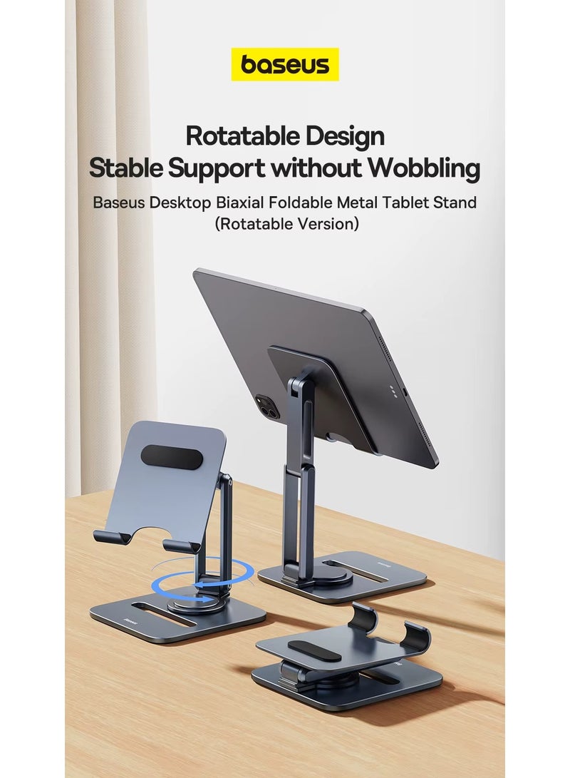 Baseus - iPad Stand 360° Rotatable Metal Phone and Tablet Stand Holder for Desk Adjustable Foldable Tablet Mount Compatible with All up to 13" Devices like iPad Pro 12.9"/iPad Air, iPhone 16 Pro Max, iPad Pro/Air/Mini, Galaxy Tab, Kindle, Surface Pro and Many More, Durable, Foldable, Adjustable Stand for Phones & Tablets Space Grey - Image 1