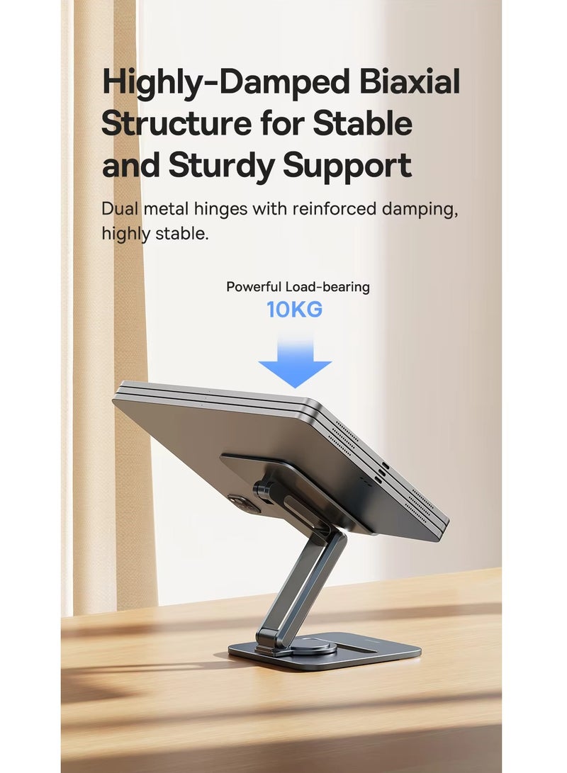 Baseus - iPad Stand 360° Rotatable Metal Phone and Tablet Stand Holder for Desk Adjustable Foldable Tablet Mount Compatible with All up to 13" Devices like iPad Pro 12.9"/iPad Air, iPhone 16 Pro Max, iPad Pro/Air/Mini, Galaxy Tab, Kindle, Surface Pro and Many More, Durable, Foldable, Adjustable Stand for Phones & Tablets Space Grey - Image 1