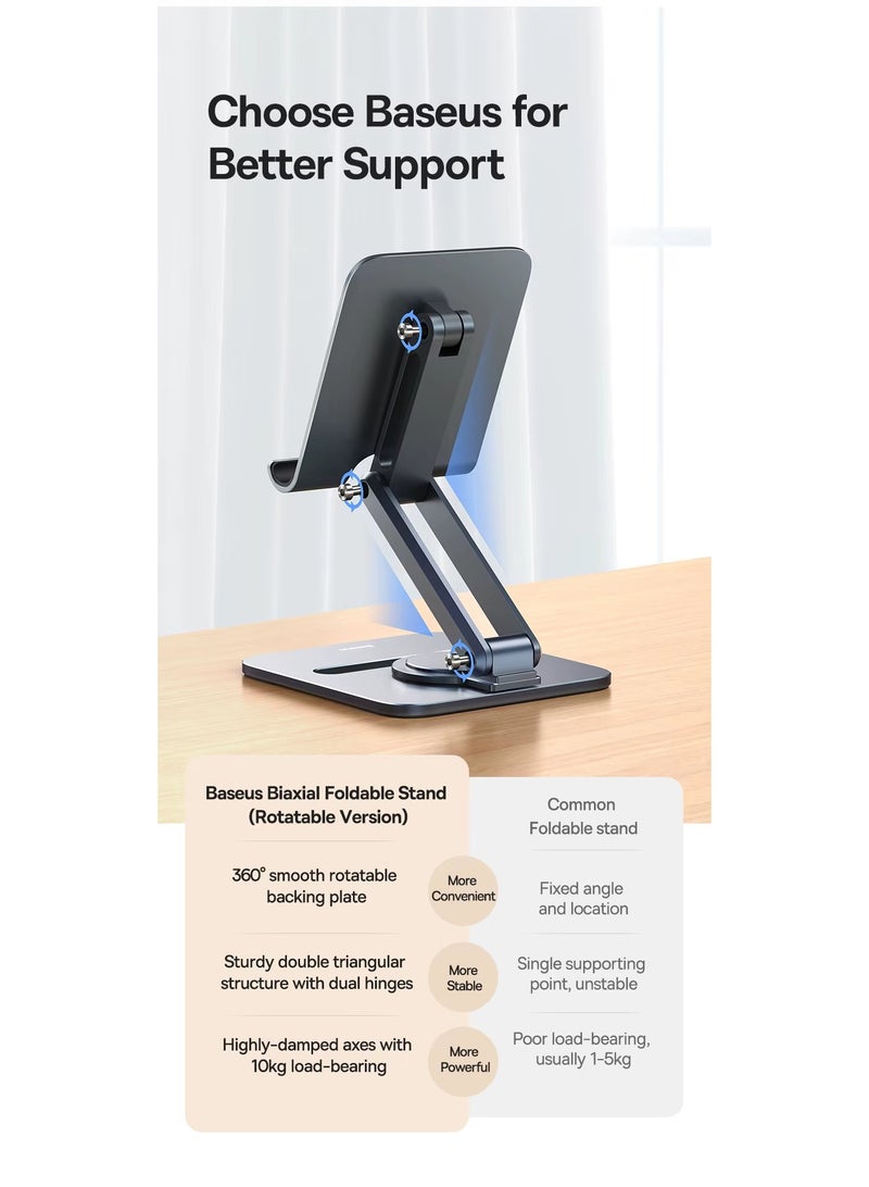 Baseus - iPad Stand 360° Rotatable Metal Phone and Tablet Stand Holder for Desk Adjustable Foldable Tablet Mount Compatible with All up to 13" Devices like iPad Pro 12.9"/iPad Air, iPhone 16 Pro Max, iPad Pro/Air/Mini, Galaxy Tab, Kindle, Surface Pro and Many More, Durable, Foldable, Adjustable Stand for Phones & Tablets Space Grey - Image 1