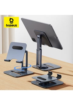 iPad Stand 360° Rotatable Metal Phone and Tablet Stand Holder for Desk Adjustable Foldable Tablet Mount Compatible with All up to 13" Devices like iPad Pro 12.9"/iPad Air, iPhone 16 Pro Max, iPad Pro/Air/Mini, Galaxy Tab, Kindle, Surface Pro and Many More, Durable, Foldable, Adjustable Stand for Phones & Tablets Space Grey