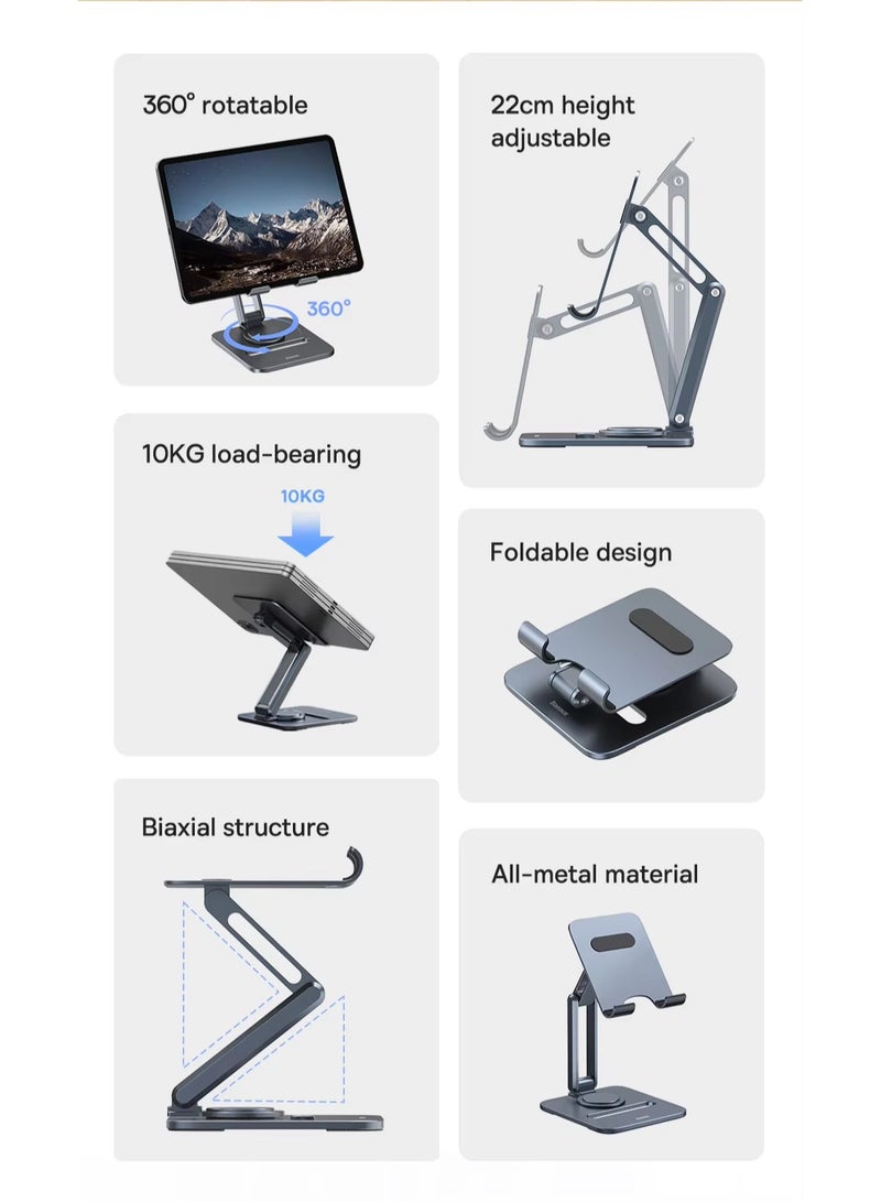 Baseus - iPad Stand 360° Rotatable Metal Phone and Tablet Stand Holder for Desk Adjustable Foldable Tablet Mount Compatible with All up to 13" Devices like iPad Pro 12.9"/iPad Air, iPhone 16 Pro Max, iPad Pro/Air/Mini, Galaxy Tab, Kindle, Surface Pro and Many More, Durable, Foldable, Adjustable Stand for Phones & Tablets Space Grey - Image 1