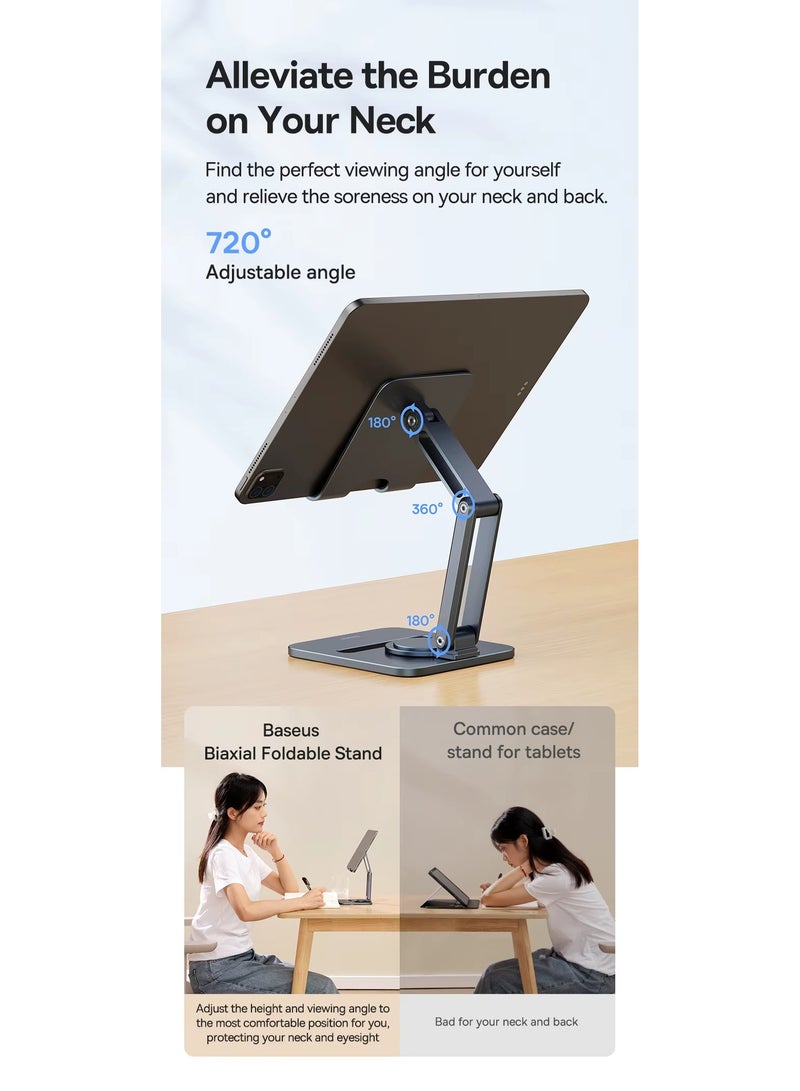 Baseus - iPad Stand 360° Rotatable Metal Phone and Tablet Stand Holder for Desk Adjustable Foldable Tablet Mount Compatible with All up to 13" Devices like iPad Pro 12.9"/iPad Air, iPhone 16 Pro Max, iPad Pro/Air/Mini, Galaxy Tab, Kindle, Surface Pro and Many More, Durable, Foldable, Adjustable Stand for Phones & Tablets Space Grey - Image 1