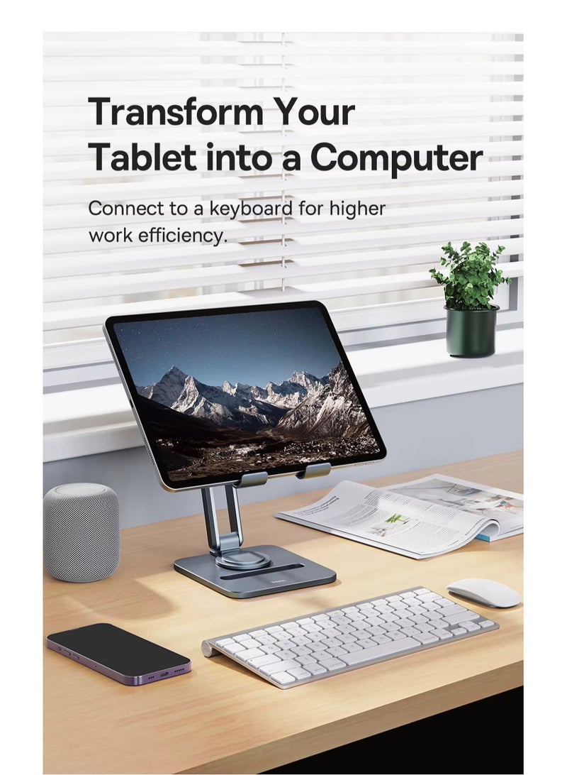 Baseus - iPad Stand 360° Rotatable Metal Phone and Tablet Stand Holder for Desk Adjustable Foldable Tablet Mount Compatible with All up to 13" Devices like iPad Pro 12.9"/iPad Air, iPhone 16 Pro Max, iPad Pro/Air/Mini, Galaxy Tab, Kindle, Surface Pro and Many More, Durable, Foldable, Adjustable Stand for Phones & Tablets Space Grey - Image 1