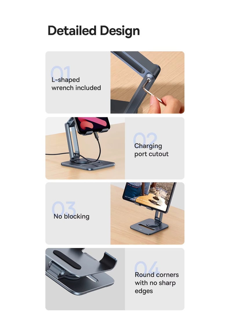 Baseus - iPad Stand 360° Rotatable Metal Phone and Tablet Stand Holder for Desk Adjustable Foldable Tablet Mount Compatible with All up to 13" Devices like iPad Pro 12.9"/iPad Air, iPhone 16 Pro Max, iPad Pro/Air/Mini, Galaxy Tab, Kindle, Surface Pro and Many More, Durable, Foldable, Adjustable Stand for Phones & Tablets Space Grey - Image 1