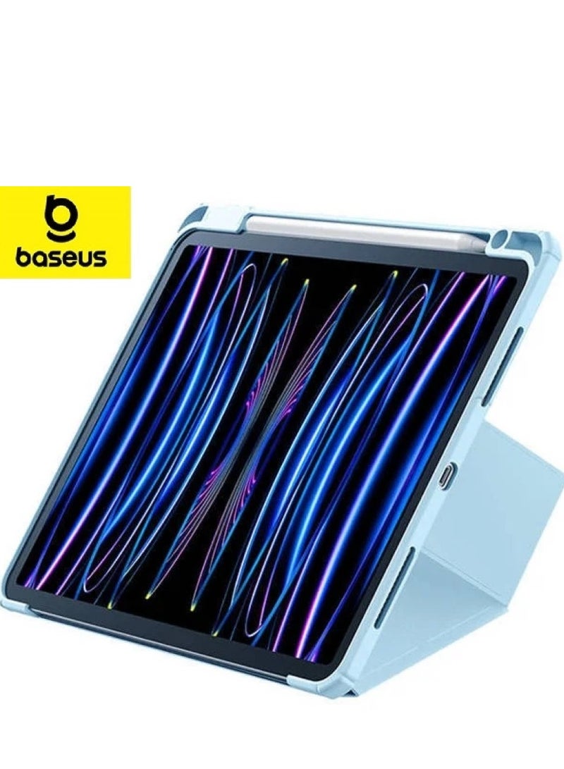 Baseus iPad Pro 11-inch (2024) Ultra Protective Case, Foldable Stand with Landscape & Portrait Modes, Lightweight & Anti-Slip PU Leather Cover, Built-in Pencil Holder, Auto Wake/Sleep Function, Multi-Angle Stand, Smart Cover, Durable & Stylish Design for All-Around Protection- iPad Pro 11”（2024）Case - Blue  - Image 1