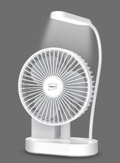 Impex 5 Inch Rechargeable Table Fan with 2400mAh Battery, 19pcs SMD LED, Type-C Charging Port, Pen Holder, Strong Wind Force, 3-Stage Speed Control, White & Blue Design (Breeze D4 White) Breeze D4 White  - Image 1