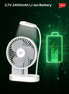 Impex 5 Inch Rechargeable Table Fan with 2400mAh Battery, 19pcs SMD LED, Type-C Charging Port, Pen Holder, Strong Wind Force, 3-Stage Speed Control, White & Blue Design (Breeze D4 White) Breeze D4 White  - Image 4