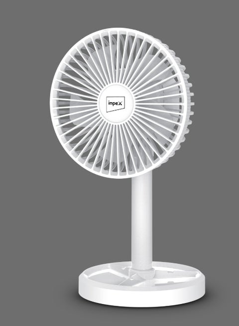 Mini Fan 5 Inch Rechargeable with 3600mAh Battery, Strong Wind Force, Type C Charging Port, 3-Stage Speed Control, Rotary Design, Portable Cooling, 5V DC Input Breeze D5 White