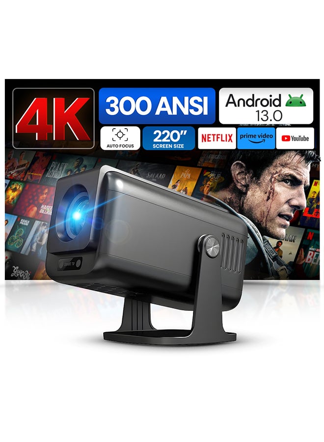 Wownect - Mini Smart Projector With Android 13.0, Native 1080P, 4K support, 2.4/5G WiFi, Bluetooth 5.0, Auto Focus And Keystone, Home Theater Video Projector WP100 Black - Image 1