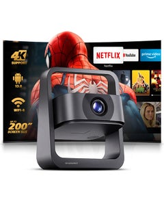 وونكت Latest Android 13.0 Mini Android Projector With Wi-Fi And Bluetooth 180 ANSI Lumens Electric Focus, Portable Smart Projector With Built-in Apps for Outdoor Home Theater WP101 Black  - Image 1