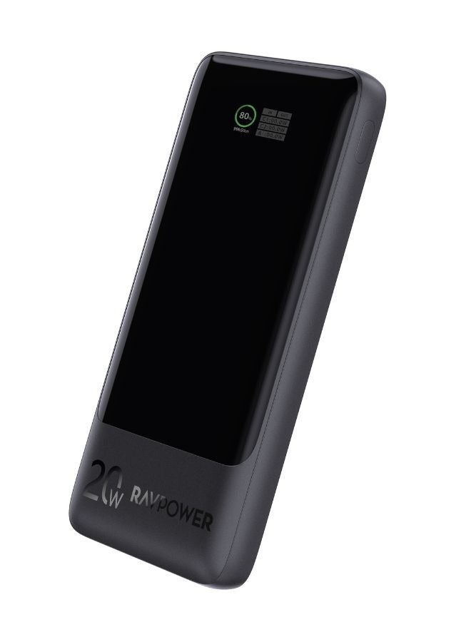 RAVPOWER 10000 mAh Portable Charger, 20W PD QC Power Bank with 3 Ports, USB C Battery Pack with Smart Digital Display, Compact External Battery for iPhone, Samsung, and More Black  - Image 2